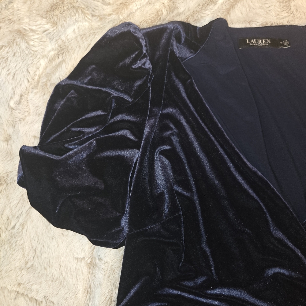 Lauren Ralph Lauren Navy Blue Velvet Wrap Dress - Size 16 - Picture 3 of 8